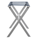 Hotel White Finish Wood Folding Luggage Rack With Navy Straps
