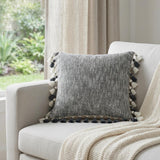 20" Slate Gray Abstract Cotton Throw Pillow With Tassels