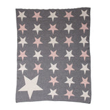 Grey Ivory And Pink Stars Knitted Baby Blanket