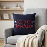 20" Navy Blue Red And White God Bless America Text Cotton Throw Pillow