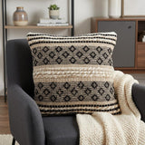 18" Natural Charcoal And Cream Geometric Cotton Blend Throw Pillow