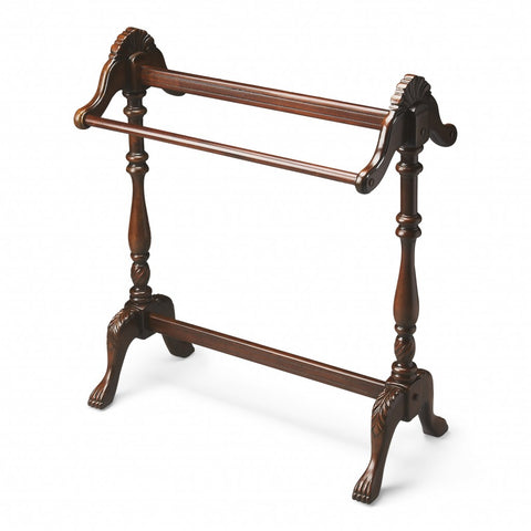 31" Dark Brown Hand Carved Wood Blanket Stand