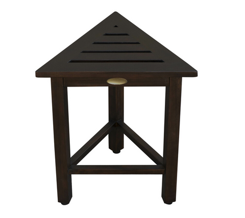 17" Dark Brown Teak Corner Shower Bench