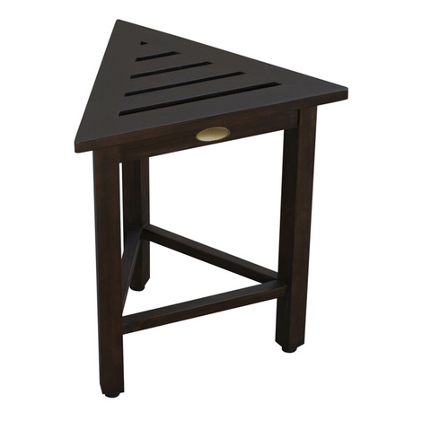 17" Dark Brown Teak Corner Shower Bench