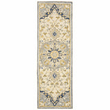 3' X 8' Blue And Ivory Bohemian Runner Rug