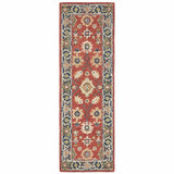 8' Red And Green Wool Hand Tufted Runner Rug
