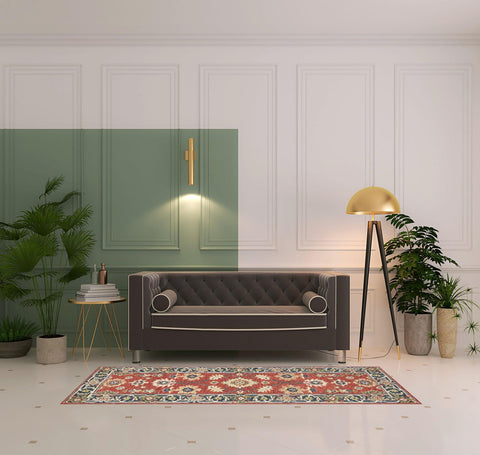 8' Red And Green Wool Hand Tufted Runner Rug