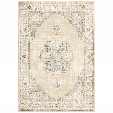4' X 6' Beige And Ivory Center Jewel Area Rug