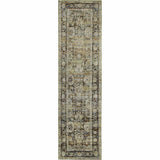 2' X 8' Green And Brown Floral Runner Rug
