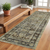 2' X 8' Green And Brown Floral Runner Rug