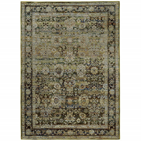4' X 6' Green And Brown Floral Area Rug