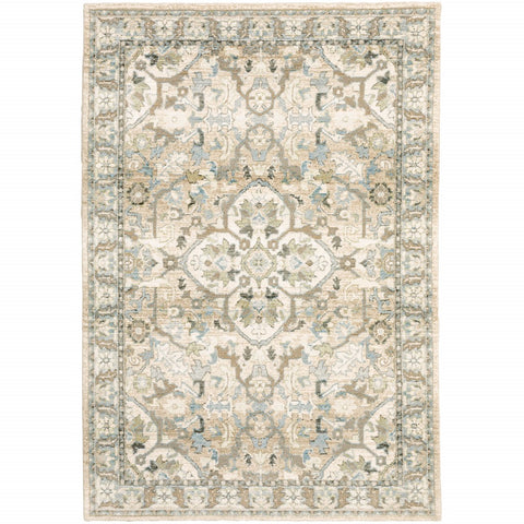 2' X 3' Beige and Ivory Power Loom Area Rug