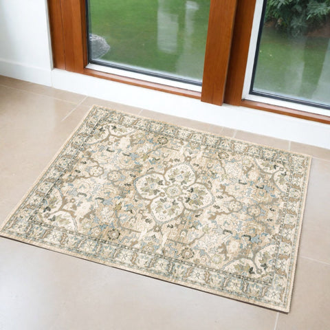 2' X 3' Beige and Ivory Power Loom Area Rug