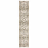 3' X 12' Beige And Ivory Medallion Runner Rug