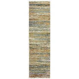 2' X 8' Gold And Green Abstract Runner Rug