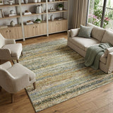 3' X 12' Gold And Green Abstract Runner Rug