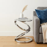 17" Silver And Clear Glass and Aluminum Round Abstract End Table