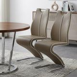 Set of Two Brown and Silver Upholstered Faux Leather Dining Parsons Chairs