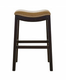 31" Tan and Espresso Faux Leather and Solid Wood Backless Counter Height Bar Chair