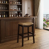 26" Tan And Espresso Solid Wood Backless Bar Height Bar Chair