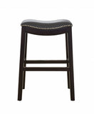 26" Gray and Espresso Faux Leather and Solid Wood Backless Counter Height Bar Chair