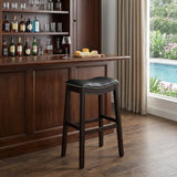 31" Black And Espresso Faux Leather And Solid Wood Backless Bar Height Bar Chair