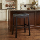 26" Black And Espresso Faux Leather And Solid Wood Backless Counter Height Bar Chair