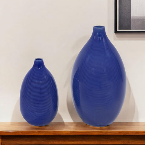 Set of Two Cobalt Bud Ceramic Table Vase