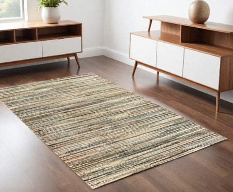 4' X 6' Ivory And Sage Abstract Area Rug
