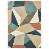 5' X 7' Blue Green And Beige Abstract Geometric Area Rug