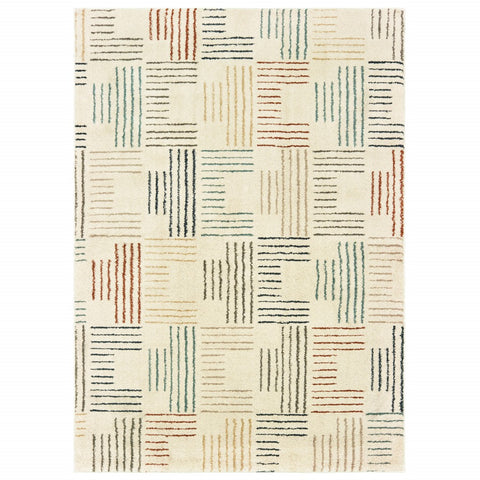 2' X 3' Ivory Blue And Red Geometric Area Rug