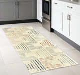 8' Ivory And Blue Runner Rug