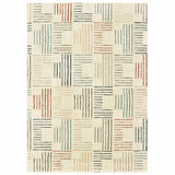 4' X 6' Ivory Blue And Red Geometric Area Rug