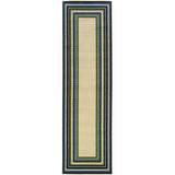 2' X 3' Ivory and Blue Striped Indoor Outdoor Area Rug