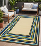 4' X 6' Ivory And Blue Striped Indoor Outdoor Area Rug