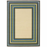 7' X 10' Ivory And Blue Striped Indoor Outdoor Area Rug