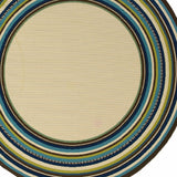 8' Ivory And Blue Round Striped Indoor Outdoor Area Rug