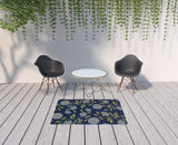 4' X 5' Blue And Green Floral Indoor Outdoor Area Rug