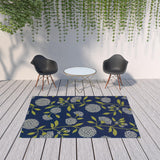 7' X 10' Blue And Green Floral Indoor Outdoor Area Rug