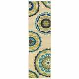 8' Green And Ivory Floral Indoor Outdoor Area Rug