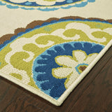 8' Green And Ivory Floral Indoor Outdoor Area Rug