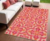 4' X 5' Pink and Orange Medallion Indoor Outdoor Area Rug