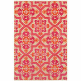 7' X 10' Pink And Orange Moroccan Indoor Outdoor Area Rug