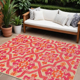 7' X 10' Pink And Orange Moroccan Indoor Outdoor Area Rug