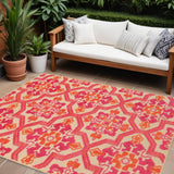 8' X 11' Pink And Orange Moroccan Indoor Outdoor Area Rug