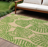 7' X 10' Green Floral Indoor Outdoor Area Rug