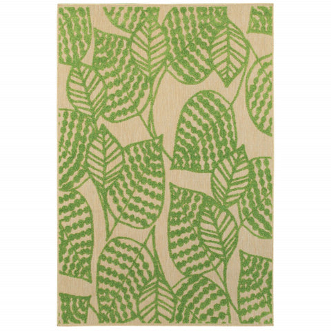 8' X 11' Green Floral Indoor Outdoor Area Rug