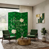 72" Green and White CanvasFolding Three Panel Screen Room Divider