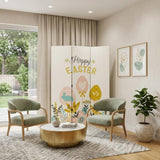 72" Yellow and White Canvas Folding Three Panel Screen Room Divider