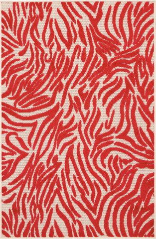 3' X 4' Red And Ivory Abstract Indoor Outdoor Area Rug